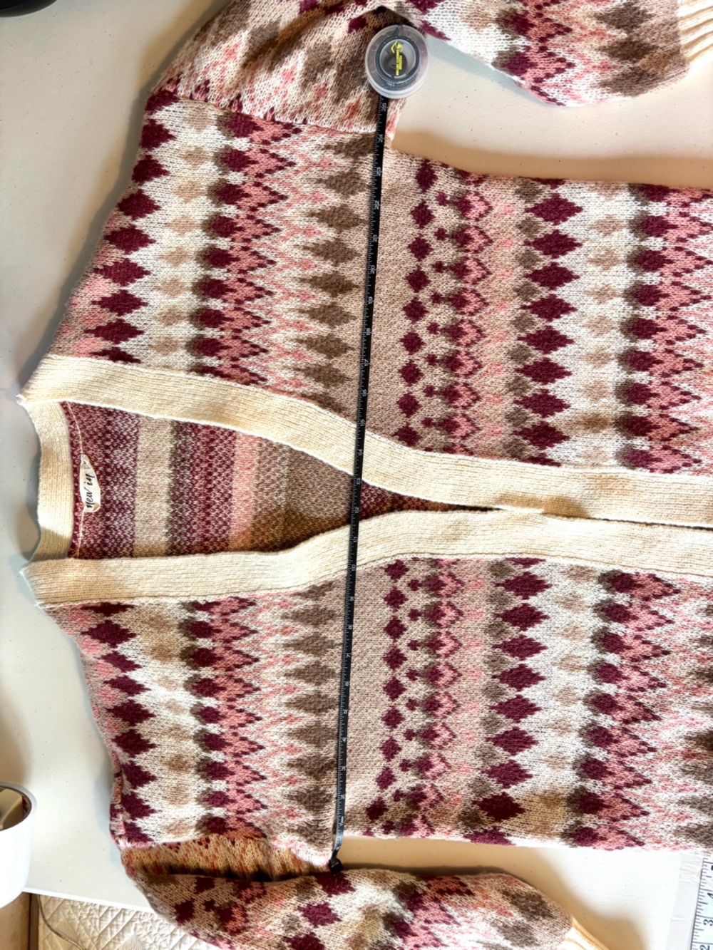 New In Open Fair Isle Cardigan Sweater Oversized Size Medium Cottagecore Spring - Picture 7 of 7